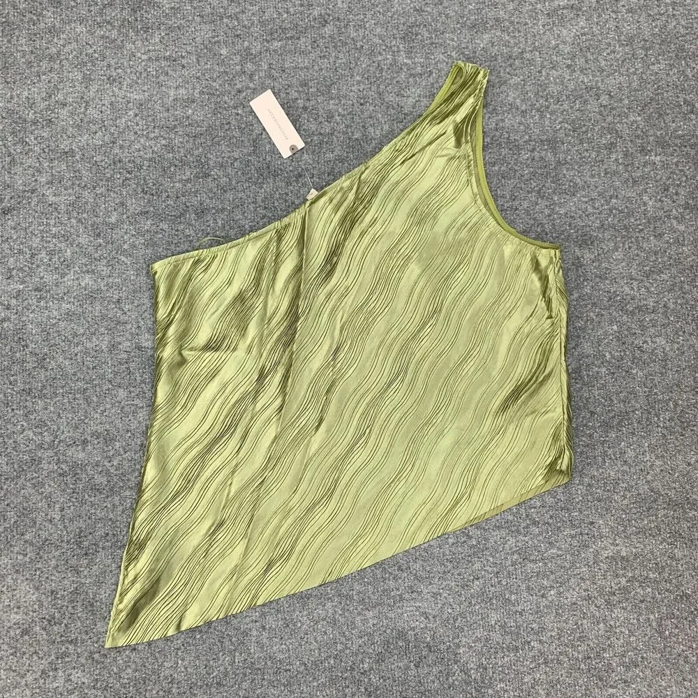 Anthropologie Dolan Tank Top Womens XL Green Pleated One Shoulder Asymmetric Hem